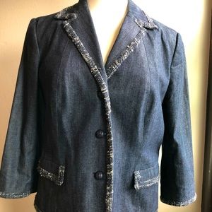 Talbots Navy Denim Jacket With Fringe Detail 12P Petite